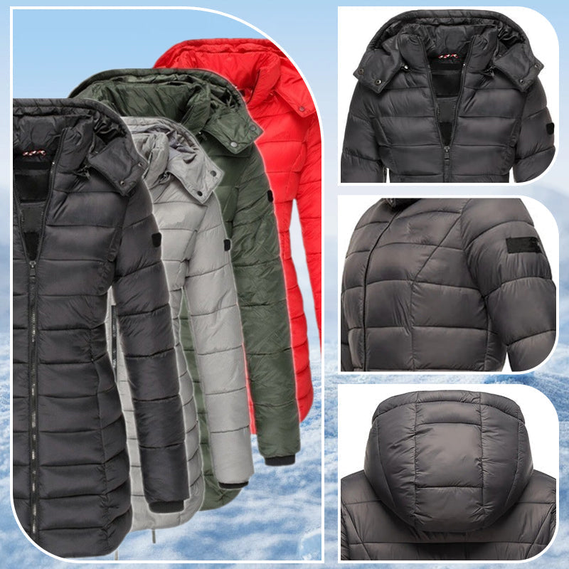 Winter women's mid-length padded jacket warm solid color hooded jacket