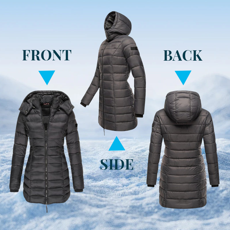 Winter women's mid-length padded jacket warm solid color hooded jacket