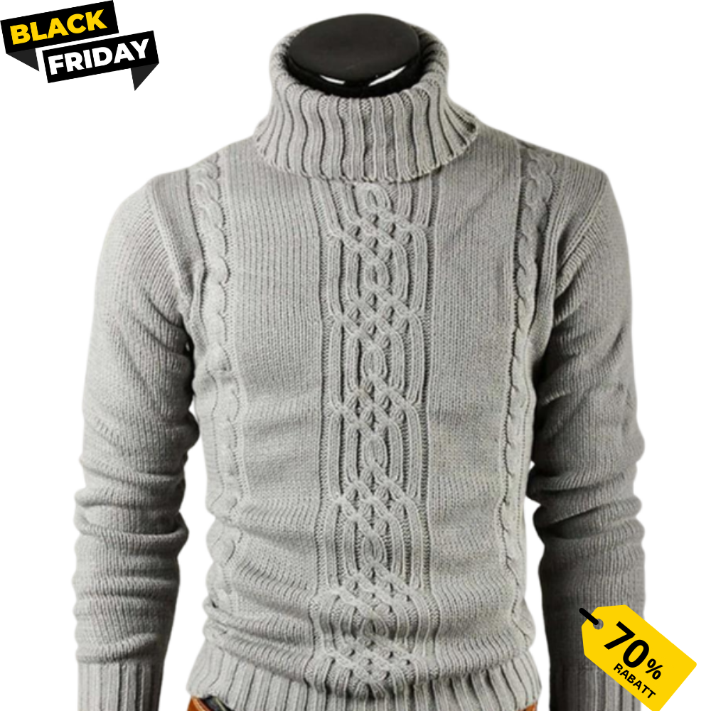 Cotton Sweater with Turtleneck and Cable Knit - ALEX