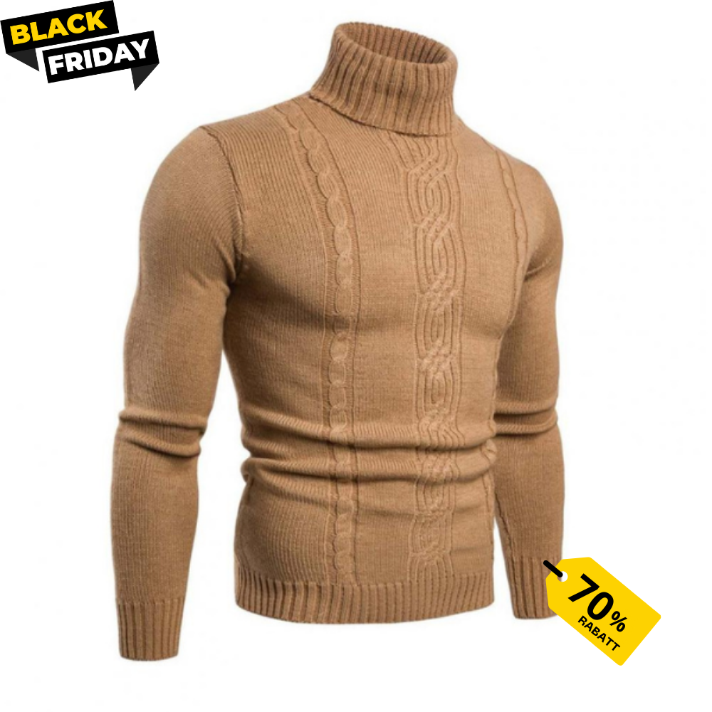 Cotton Sweater with Turtleneck and Cable Knit - ALEX