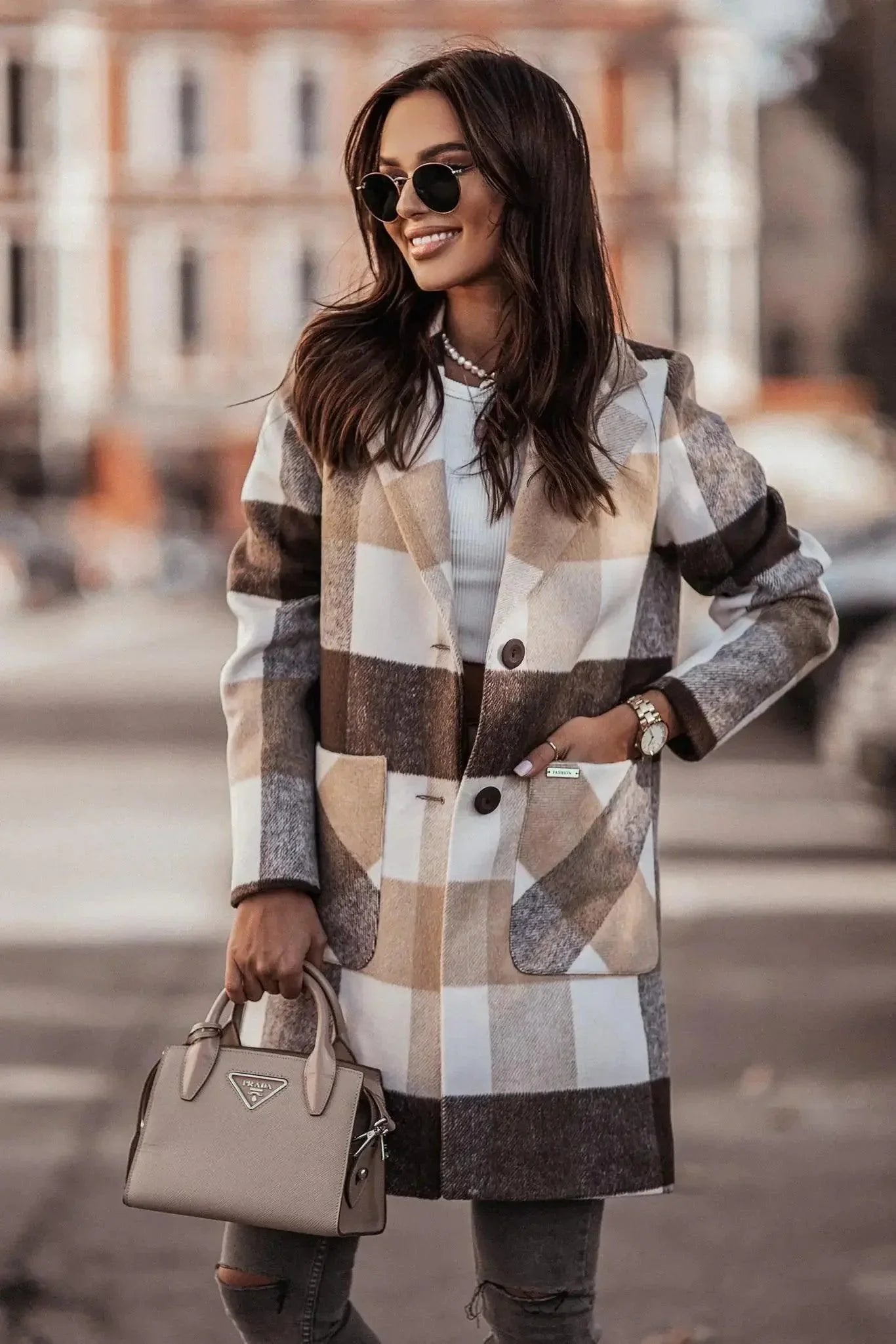 Women's Plaid Checkered Coat