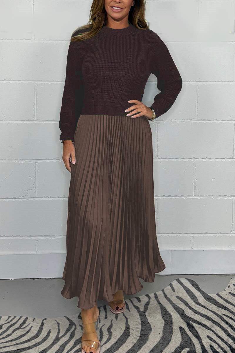 Irish - Women's solid color Long Sleeve Jumper & Pleated Bottom Dress Fashion Trends