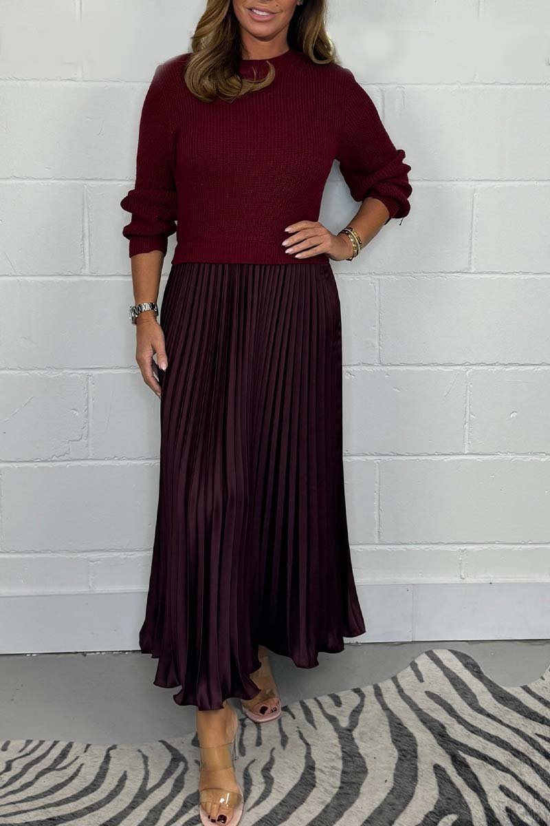 Irish - Women's solid color Long Sleeve Jumper & Pleated Bottom Dress Fashion Trends