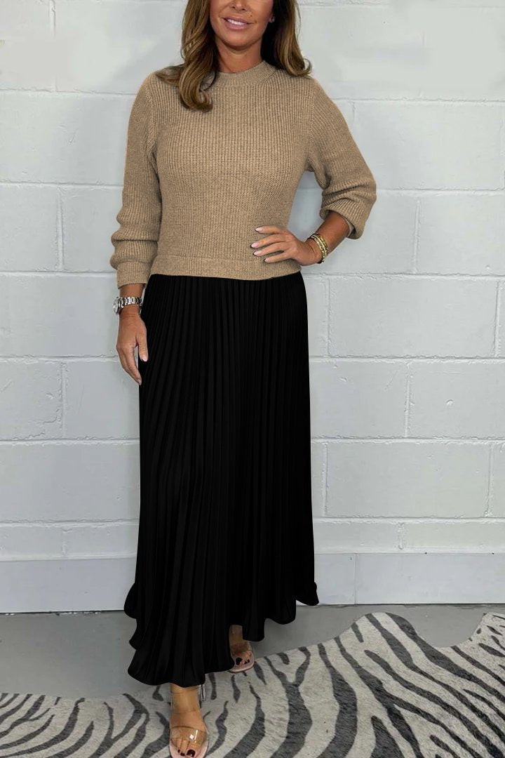 Irish - Women's solid color Long Sleeve Jumper & Pleated Bottom Dress Fashion Trends